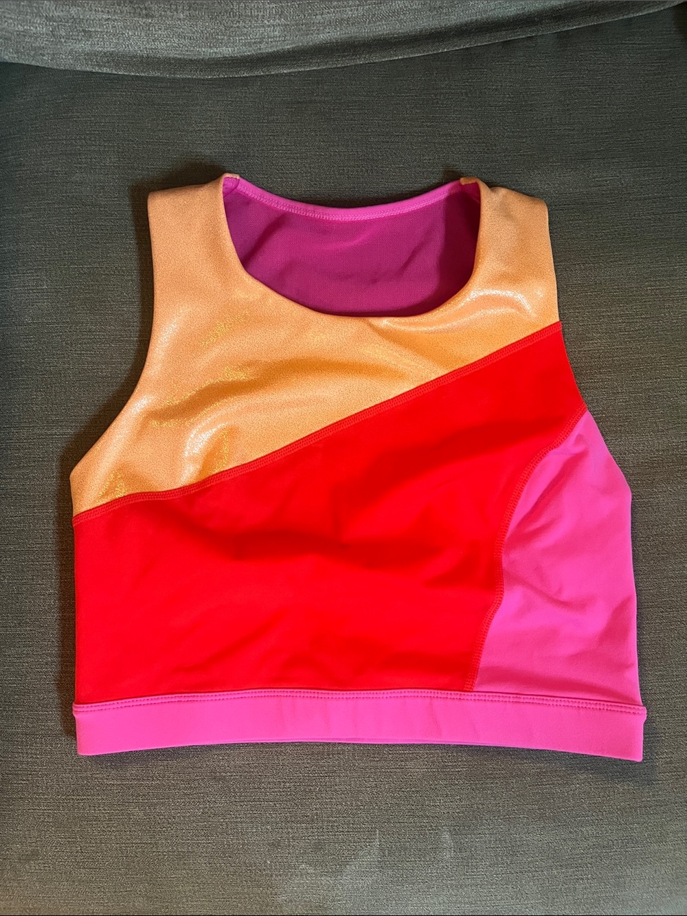 Lesbian Pride Colorblock Athletic Crop Top - Pink, Red & Gold